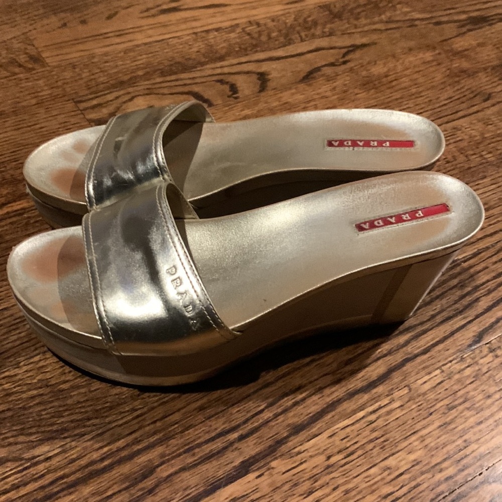 Gold Prada slip on wedges size 38 - Picture 4 of 12